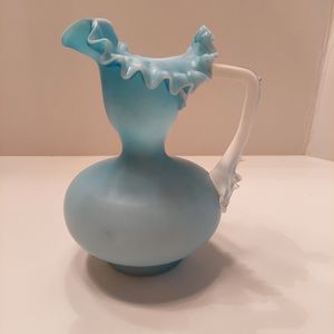 Vintage Opaque Blue Milk Glass Pitcher.